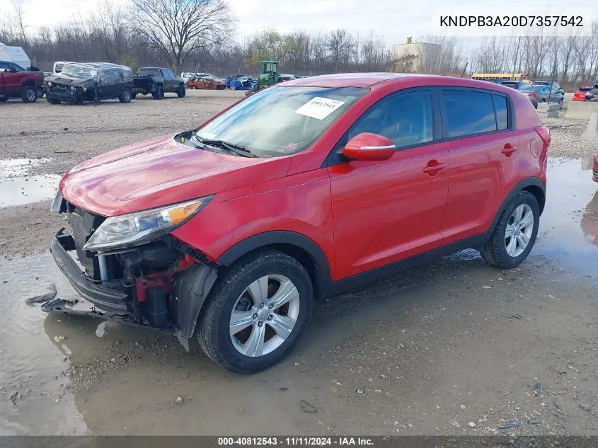 2013 Kia Sportage Lx VIN: KNDPB3A20D7357542 Lot: 40812543