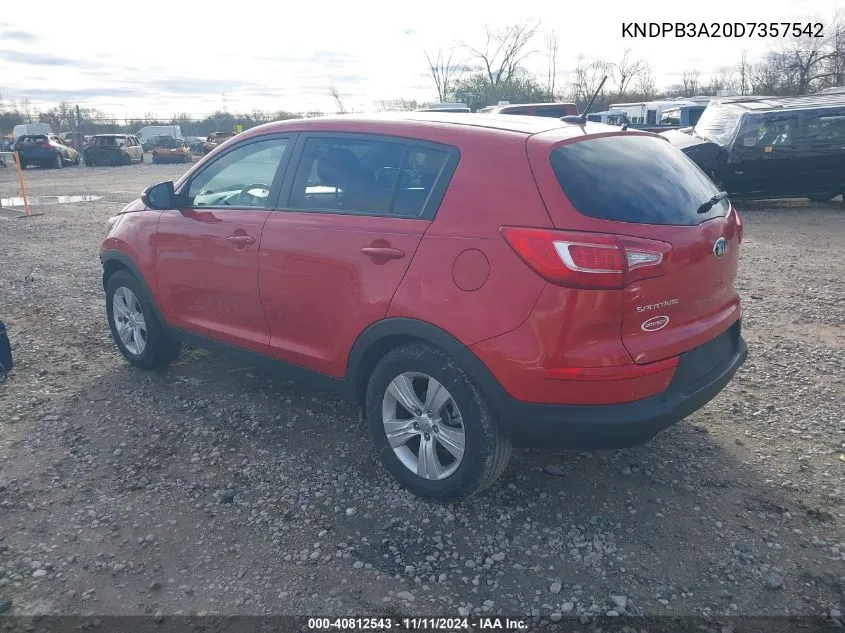 2013 Kia Sportage Lx VIN: KNDPB3A20D7357542 Lot: 40812543