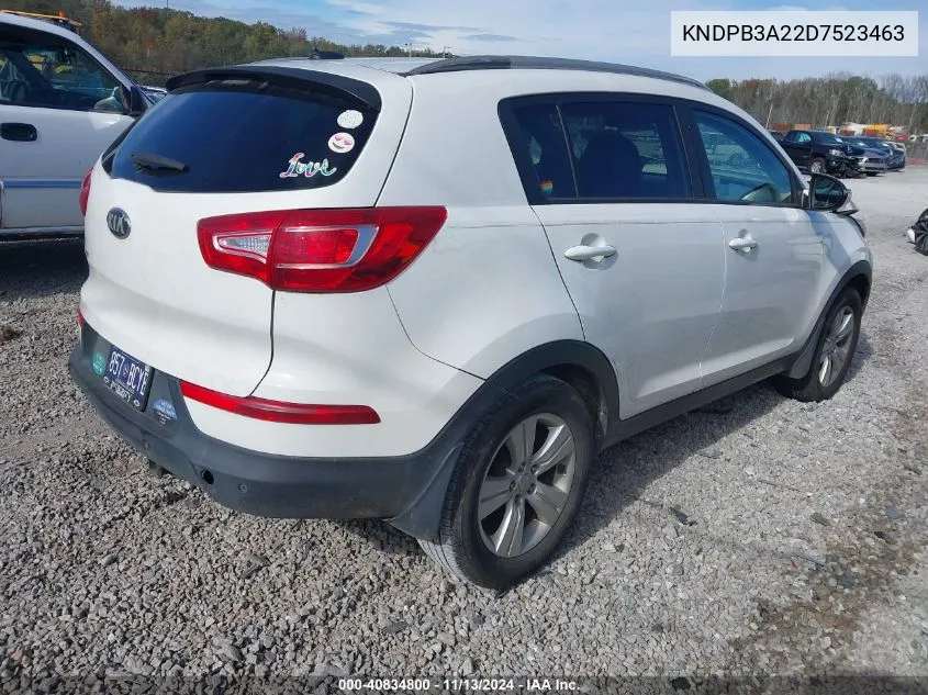 2013 Kia Sportage Lx VIN: KNDPB3A22D7523463 Lot: 40834800