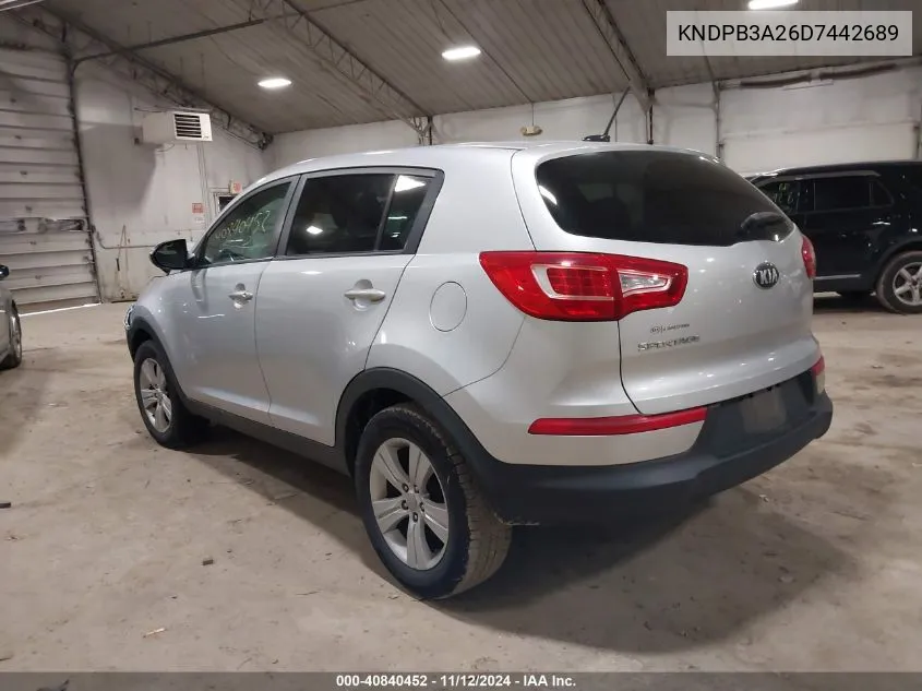 2013 Kia Sportage Lx VIN: KNDPB3A26D7442689 Lot: 40840452