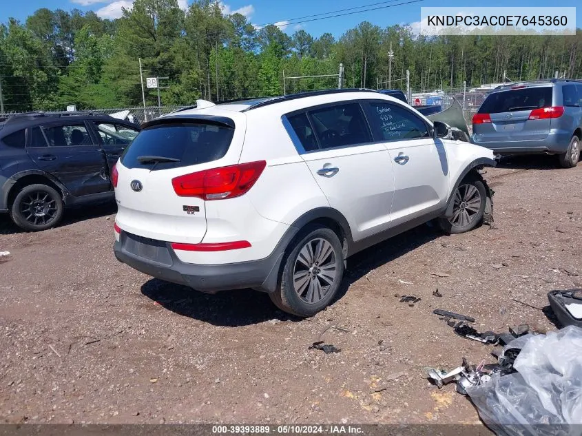 2014 Kia Sportage Ex VIN: KNDPC3AC0E7645360 Lot: 39393889