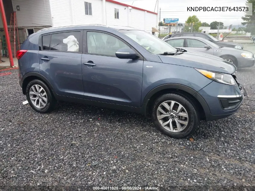 2014 Kia Sportage Lx VIN: KNDPBCAC3E7643573 Lot: 40011325