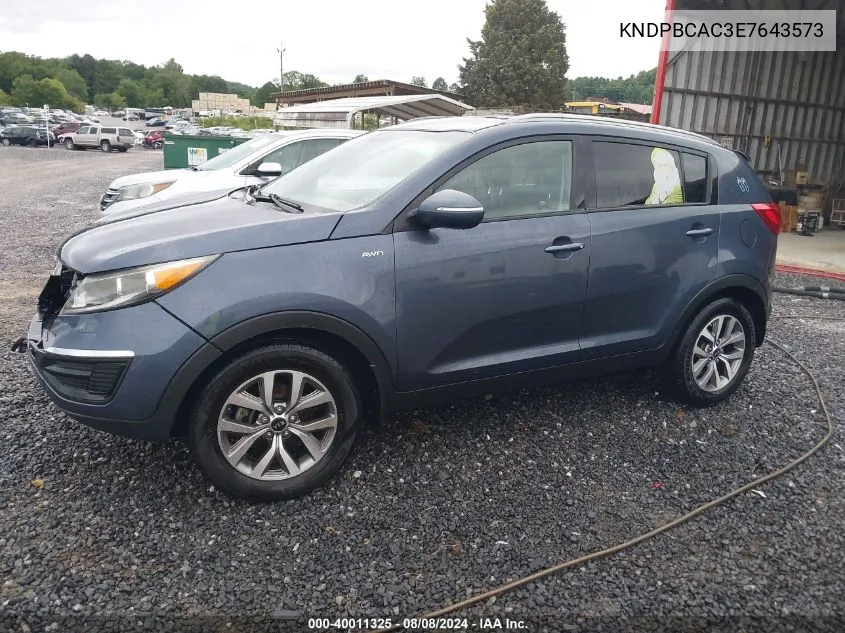 2014 Kia Sportage Lx VIN: KNDPBCAC3E7643573 Lot: 40011325