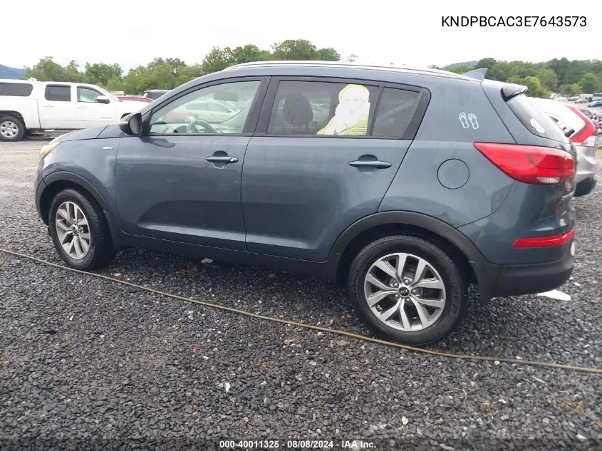 2014 Kia Sportage Lx VIN: KNDPBCAC3E7643573 Lot: 40011325