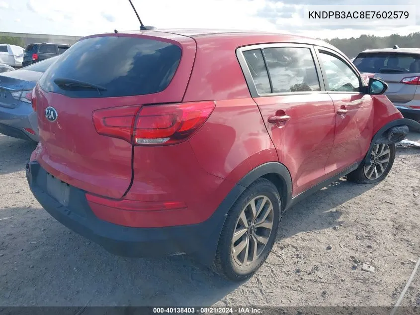 2014 Kia Sportage Lx VIN: KNDPB3AC8E7602579 Lot: 40138403