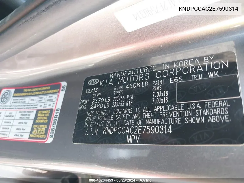 KNDPCCAC2E7590314 2014 Kia Sportage Ex