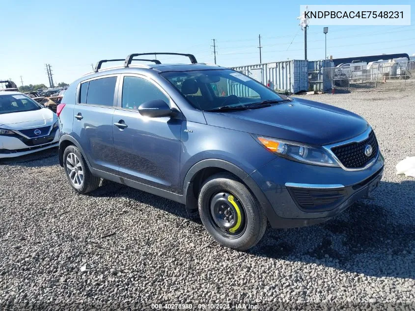 KNDPBCAC4E7548231 2014 Kia Sportage Lx