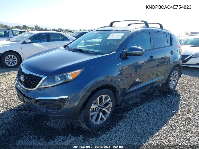 2014 Kia Sportage Lx VIN: KNDPBCAC4E7548231 Lot: 40278980