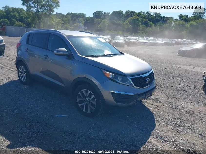 KNDPBCACXE7643604 2014 Kia Sportage Lx