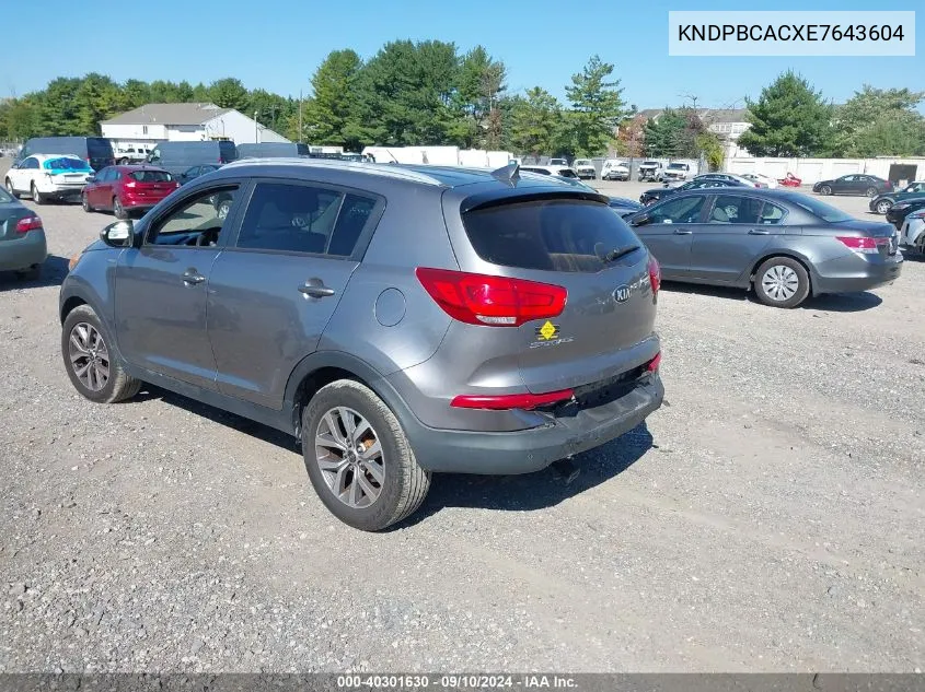 2014 Kia Sportage Lx VIN: KNDPBCACXE7643604 Lot: 40301630