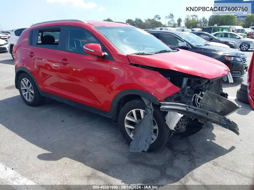 2014 Kia Sportage Lx VIN: KNDPBCAC4E7600750 Lot: 40381690