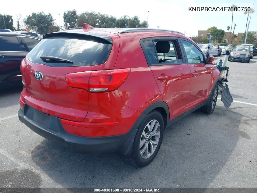 2014 Kia Sportage Lx VIN: KNDPBCAC4E7600750 Lot: 40381690