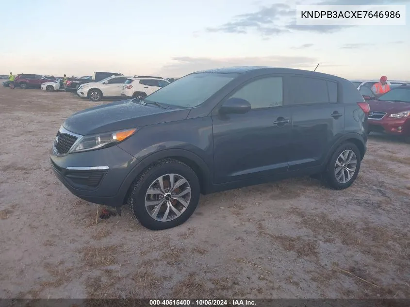 2014 Kia Sportage Lx VIN: KNDPB3ACXE7646986 Lot: 40515400