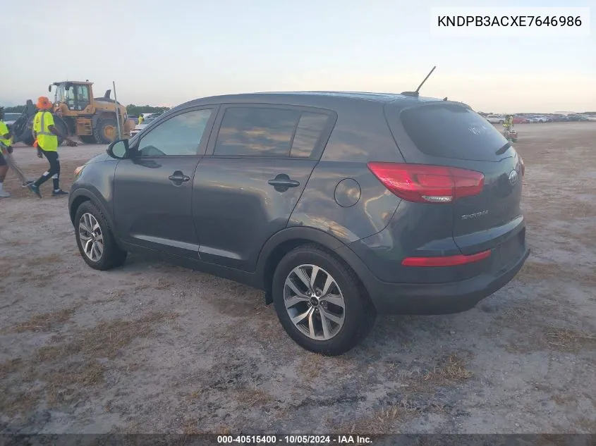 2014 Kia Sportage Lx VIN: KNDPB3ACXE7646986 Lot: 40515400