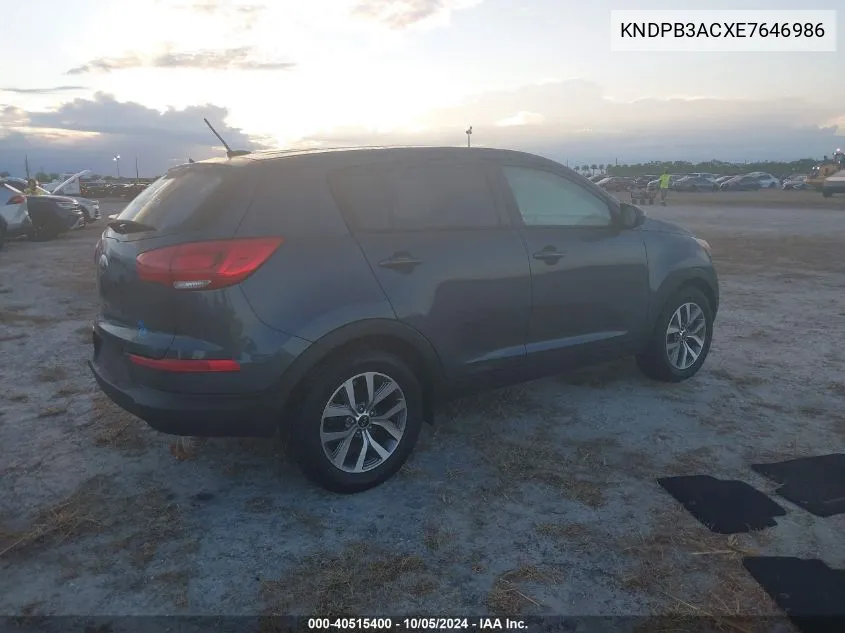 KNDPB3ACXE7646986 2014 Kia Sportage Lx