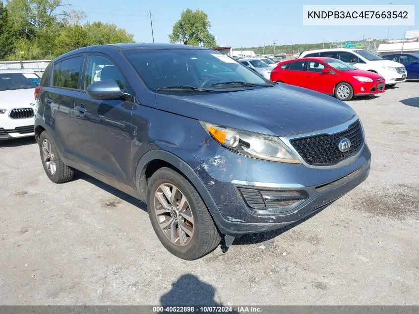 2014 Kia Sportage Lx VIN: KNDPB3AC4E7663542 Lot: 40522898