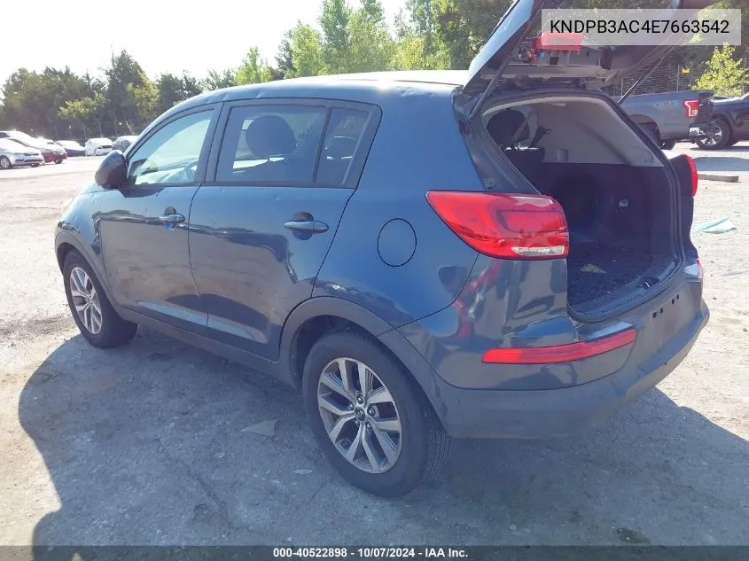 2014 Kia Sportage Lx VIN: KNDPB3AC4E7663542 Lot: 40522898