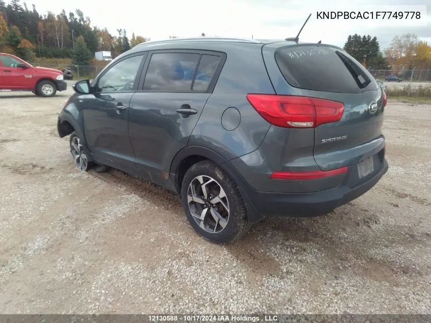 2015 Kia Sportage VIN: KNDPBCAC1F7749778 Lot: 12130588