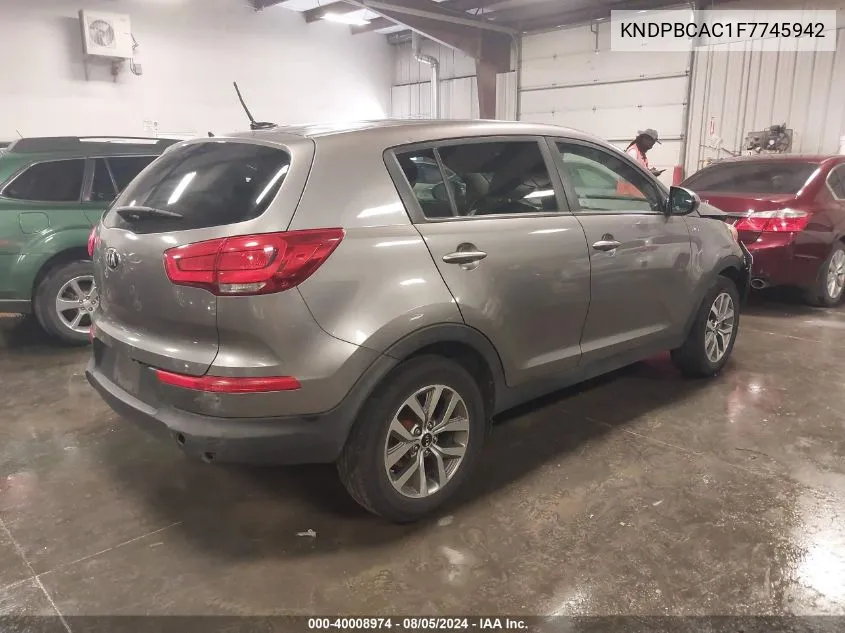 2015 Kia Sportage Lx VIN: KNDPBCAC1F7745942 Lot: 40008974