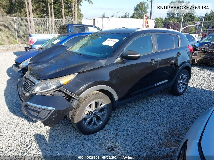 2015 Kia Sportage Lx VIN: KNDPB3ACXF7759984 Lot: 40026306