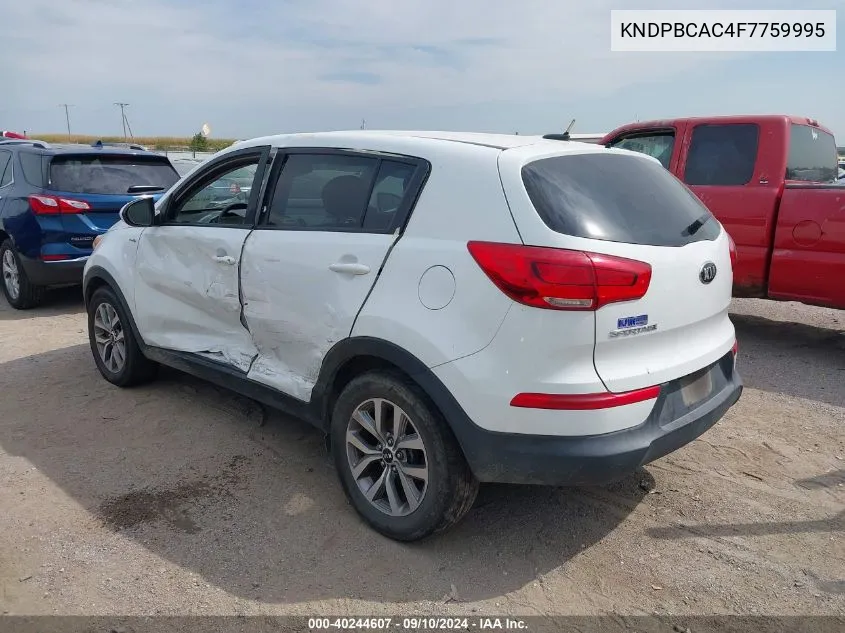 2015 Kia Sportage Lx VIN: KNDPBCAC4F7759995 Lot: 40244607