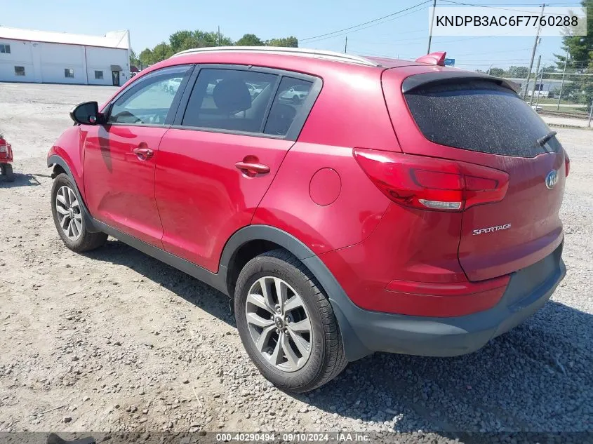 2015 Kia Sportage Lx VIN: KNDPB3AC6F7760288 Lot: 40290494