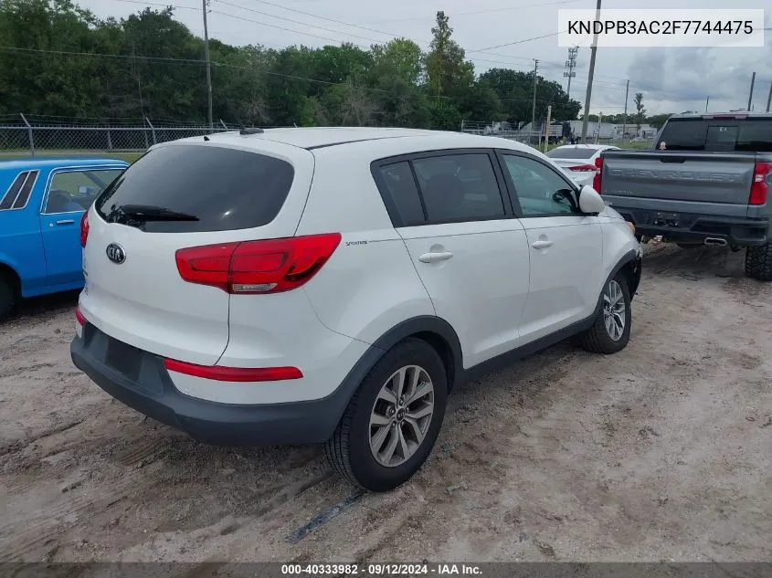 2015 Kia Sportage Lx VIN: KNDPB3AC2F7744475 Lot: 40333982