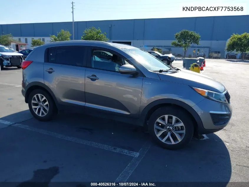 2015 Kia Sportage Lx VIN: KNDPBCACXF7753568 Lot: 40526316