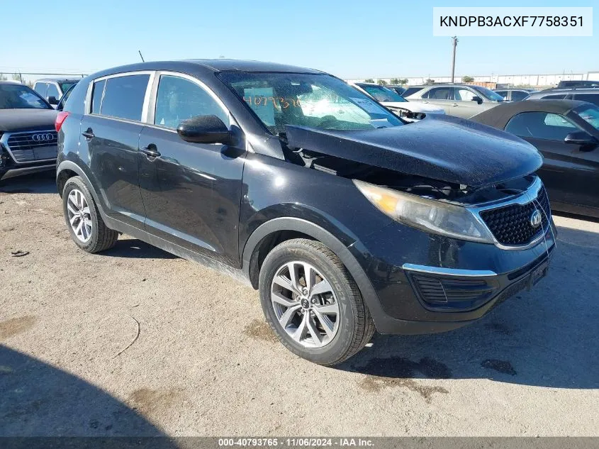 2015 Kia Sportage Lx VIN: KNDPB3ACXF7758351 Lot: 40793765