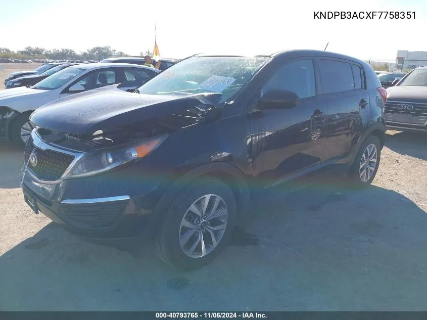 2015 Kia Sportage Lx VIN: KNDPB3ACXF7758351 Lot: 40793765