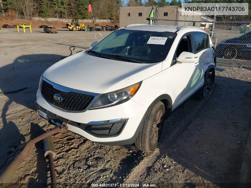 2015 Kia Sportage Lx VIN: KNDPB3AC1F7743706 Lot: 40831373