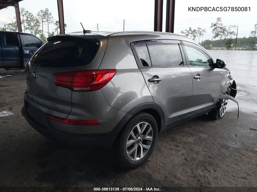 2016 Kia Sportage Lx VIN: KNDPBCAC5G7850081 Lot: 39813139