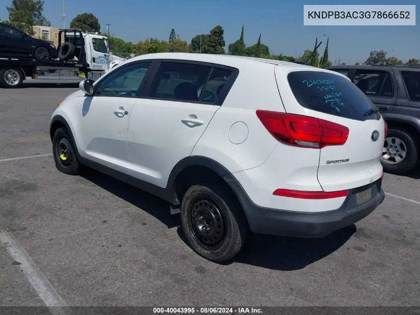 2016 Kia Sportage Lx VIN: KNDPB3AC3G7866652 Lot: 40043995