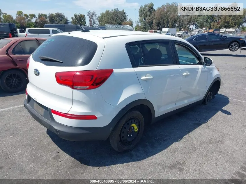 2016 Kia Sportage Lx VIN: KNDPB3AC3G7866652 Lot: 40043995