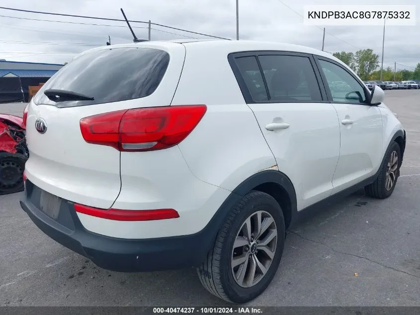 2016 Kia Sportage Lx VIN: KNDPB3AC8G7875332 Lot: 40474237