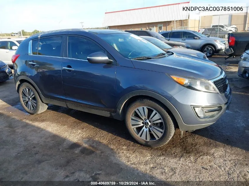 2016 Kia Sportage Ex VIN: KNDPC3AC0G7851006 Lot: 40689759