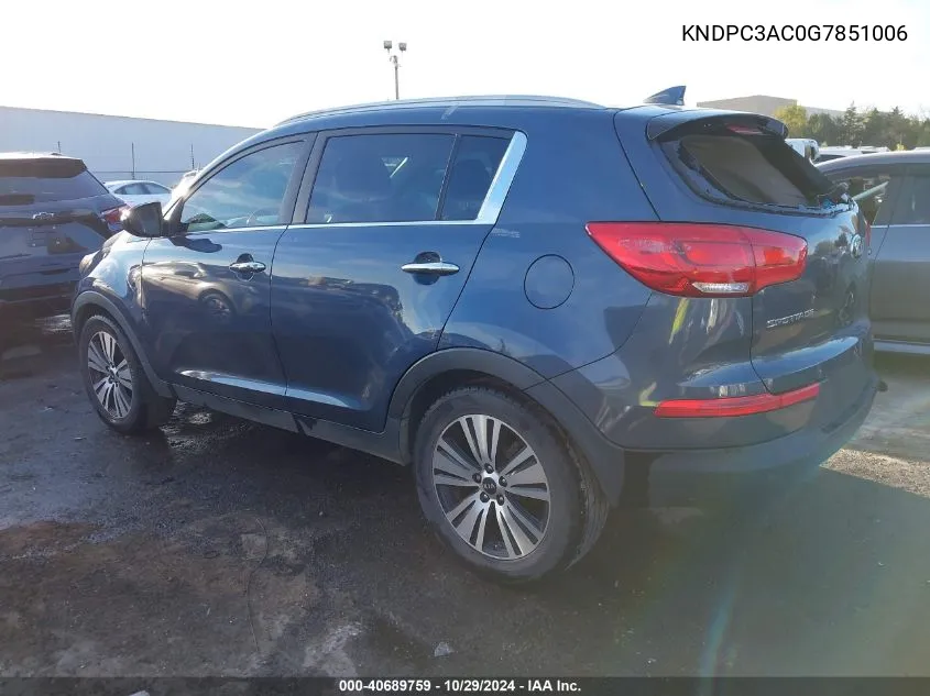 2016 Kia Sportage Ex VIN: KNDPC3AC0G7851006 Lot: 40689759