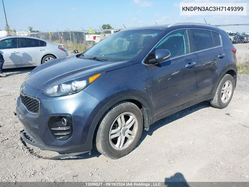 2017 Kia Sportage VIN: KNDPN3AC3H7149399 Lot: 12099527