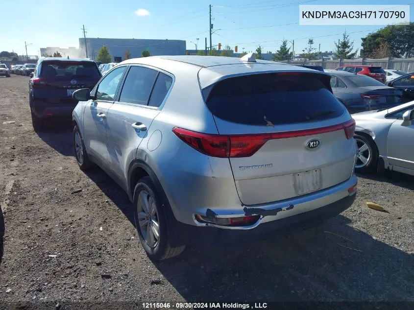 2017 Kia Sportage VIN: KNDPM3AC3H7170790 Lot: 12115046