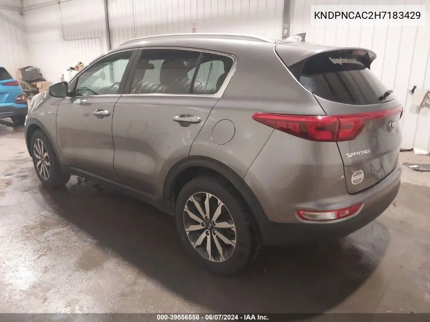 2017 Kia Sportage Ex VIN: KNDPNCAC2H7183429 Lot: 39556558