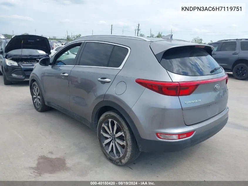 2017 Kia Sportage Ex VIN: KNDPN3AC6H7119751 Lot: 40150420