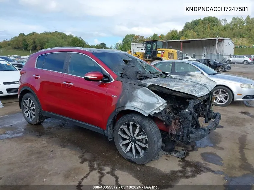 KNDPNCAC0H7247581 2017 Kia Sportage Ex