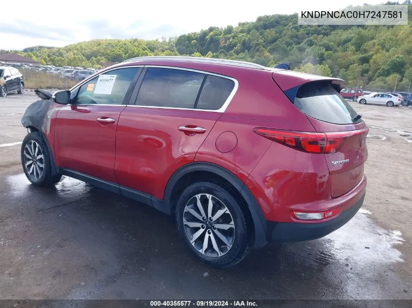 KNDPNCAC0H7247581 2017 Kia Sportage Ex