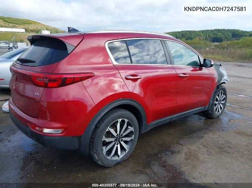 KNDPNCAC0H7247581 2017 Kia Sportage Ex