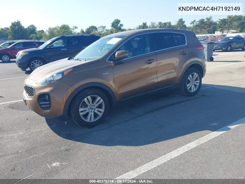 KNDPMCAC4H7192149 2017 Kia Sportage Lx