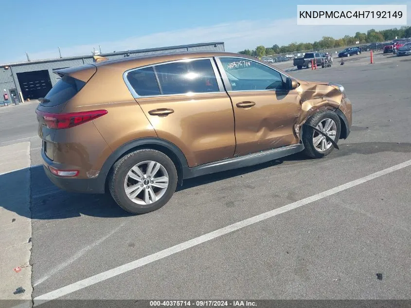 KNDPMCAC4H7192149 2017 Kia Sportage Lx