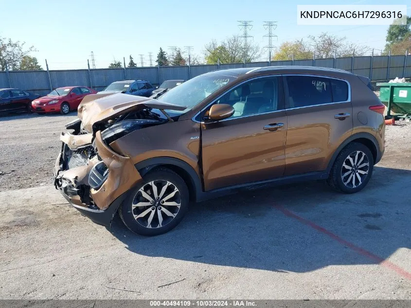 2017 Kia Sportage Ex VIN: KNDPNCAC6H7296316 Lot: 40494109