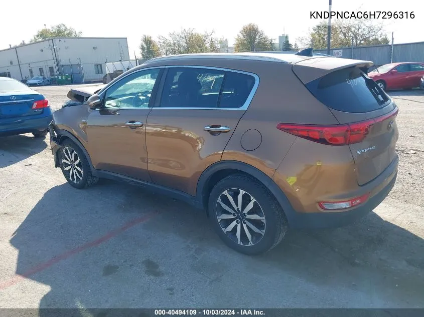 2017 Kia Sportage Ex VIN: KNDPNCAC6H7296316 Lot: 40494109