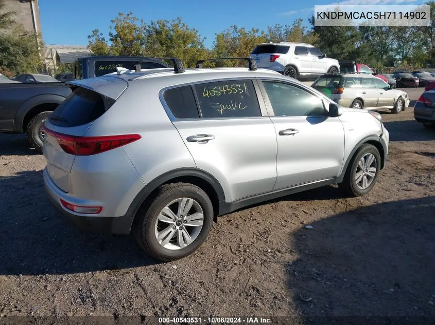 2017 Kia Sportage Lx VIN: KNDPMCAC5H7114902 Lot: 40543531