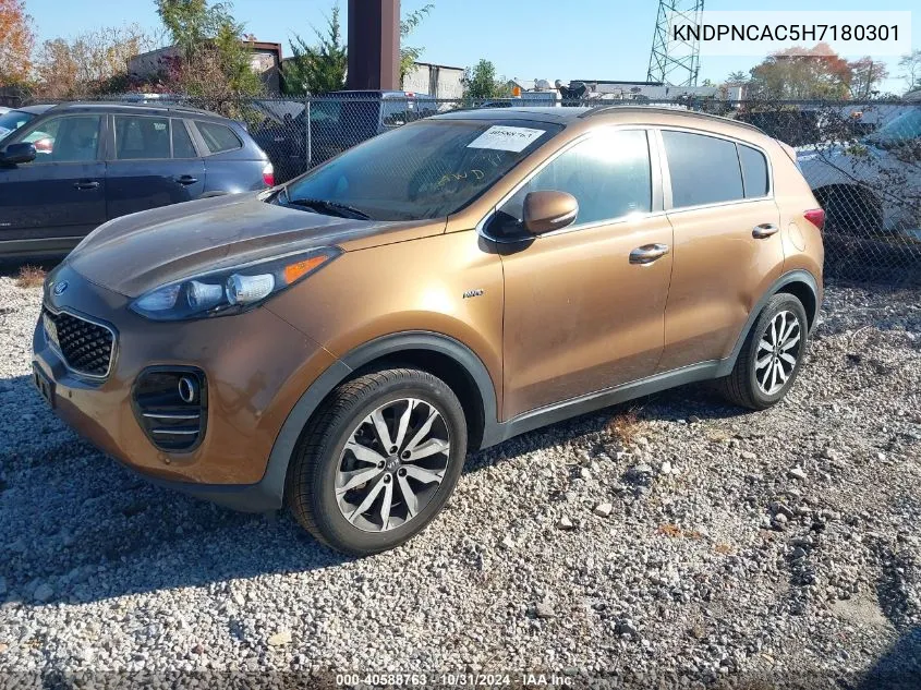 2017 Kia Sportage Ex VIN: KNDPNCAC5H7180301 Lot: 40588763